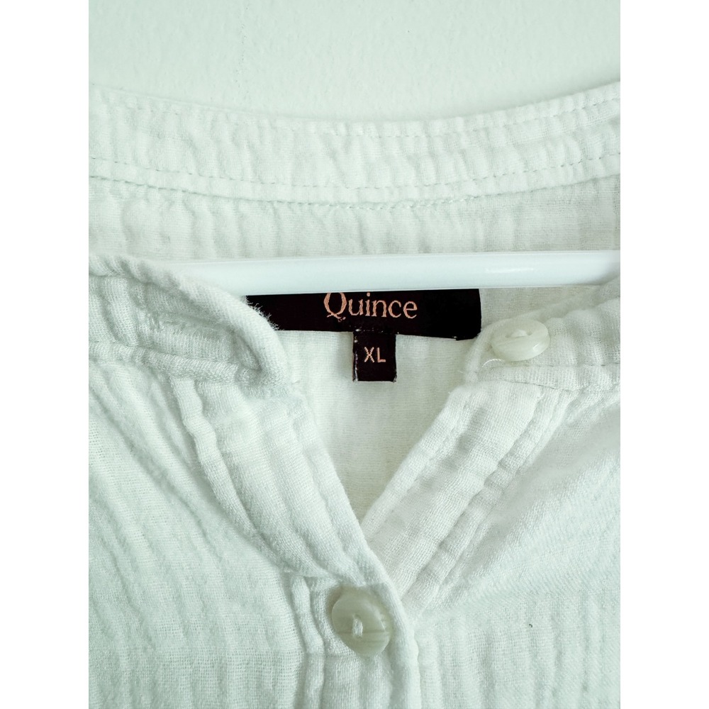 Quince Organic Cotton Gauze Roll Sleeve Shirt White XL LB28720 Henley Top - Picture 2 of 5